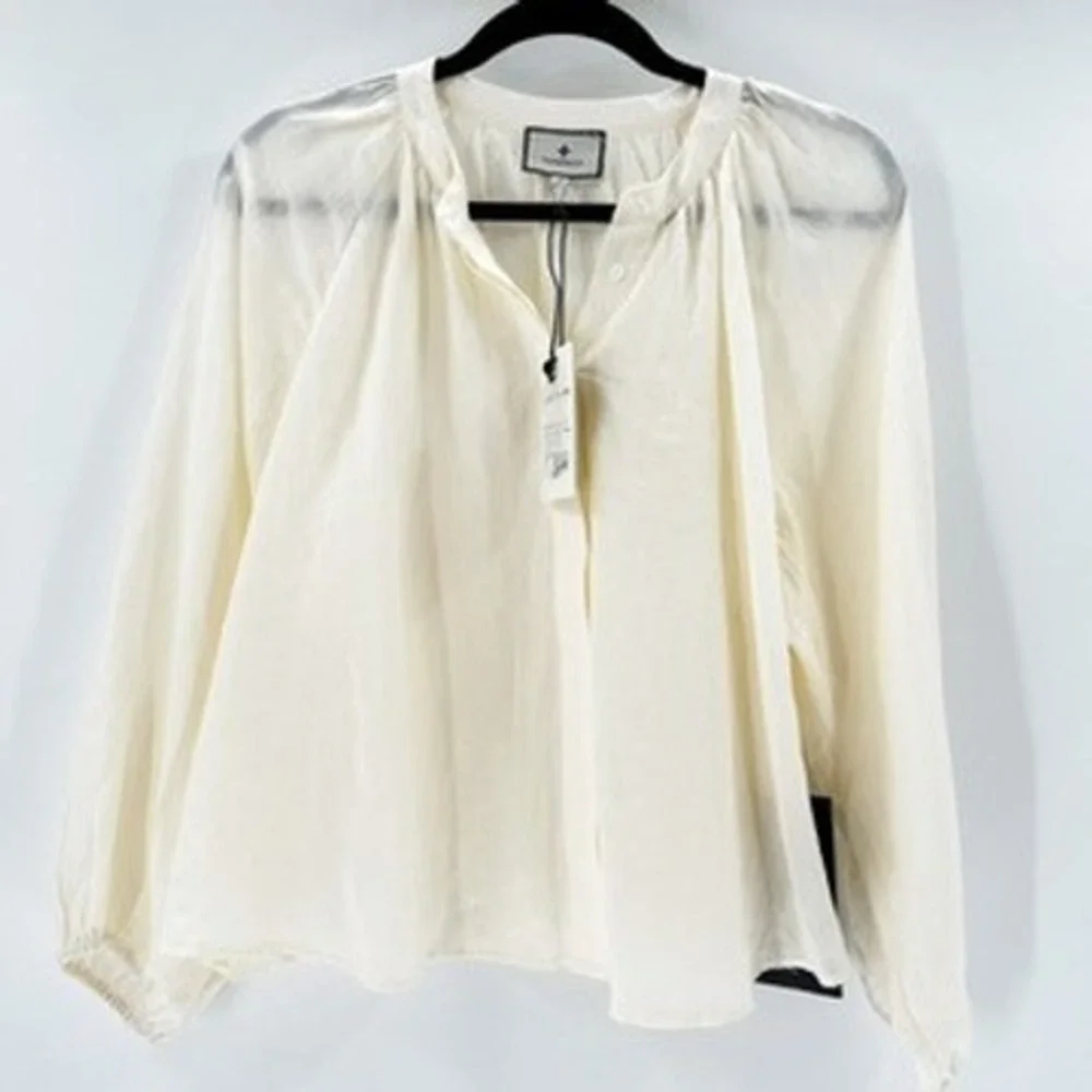 Tuckernuck Cream Sawyer Blouse 100% Ramie Puff Sleeve Top Small NEW